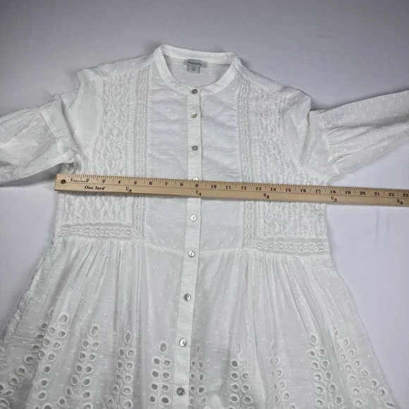 Sundance Lace Eyelet Peasant Top Sz XS Cottage Boho Sheer Button Front Bell Slv - Picture 7 of 10